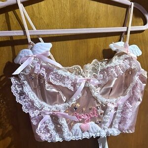 Celestial girl 🎀 🪽ooak corset top  lingerie embroidered angel dolly  pink bows
